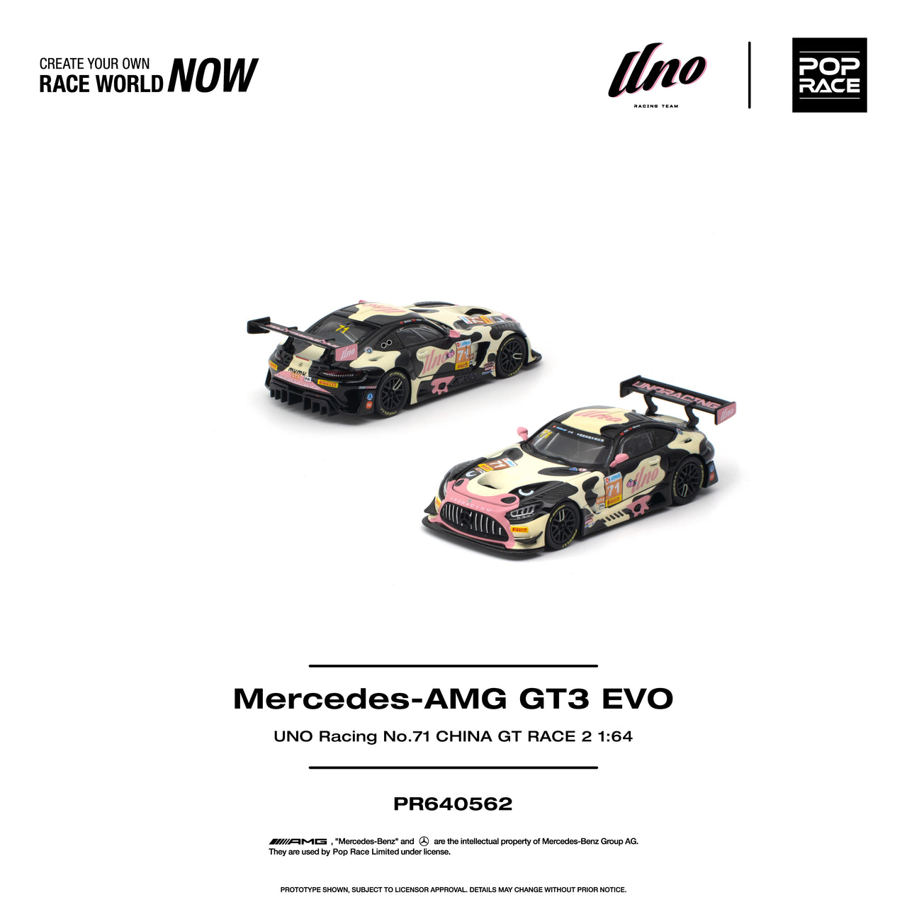 PRE-ORDER Pop Race 1:64 MERCEDES-AMG GT3 EVO UNO RACING NO.71 CHINA GT RACE 2 "Mumu