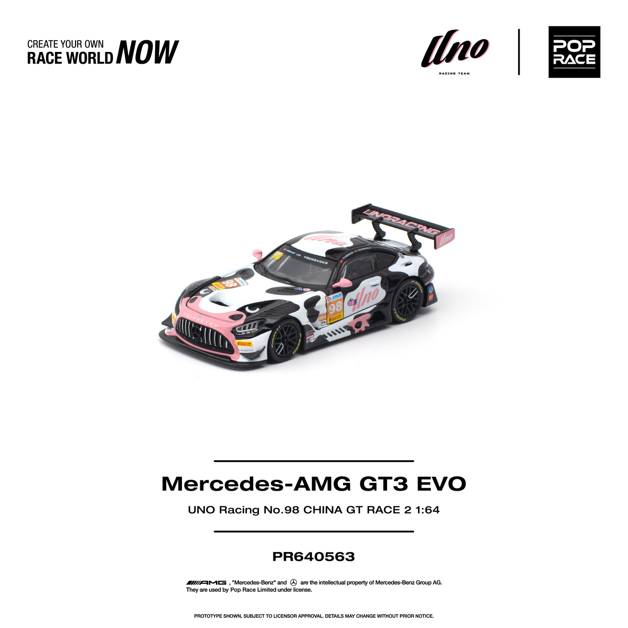 PRE-ORDER Pop Race 1:64 MERCEDES-AMG GT3 EVO UNO RACING NO.98 CHINA GT RACE 2 "Momo