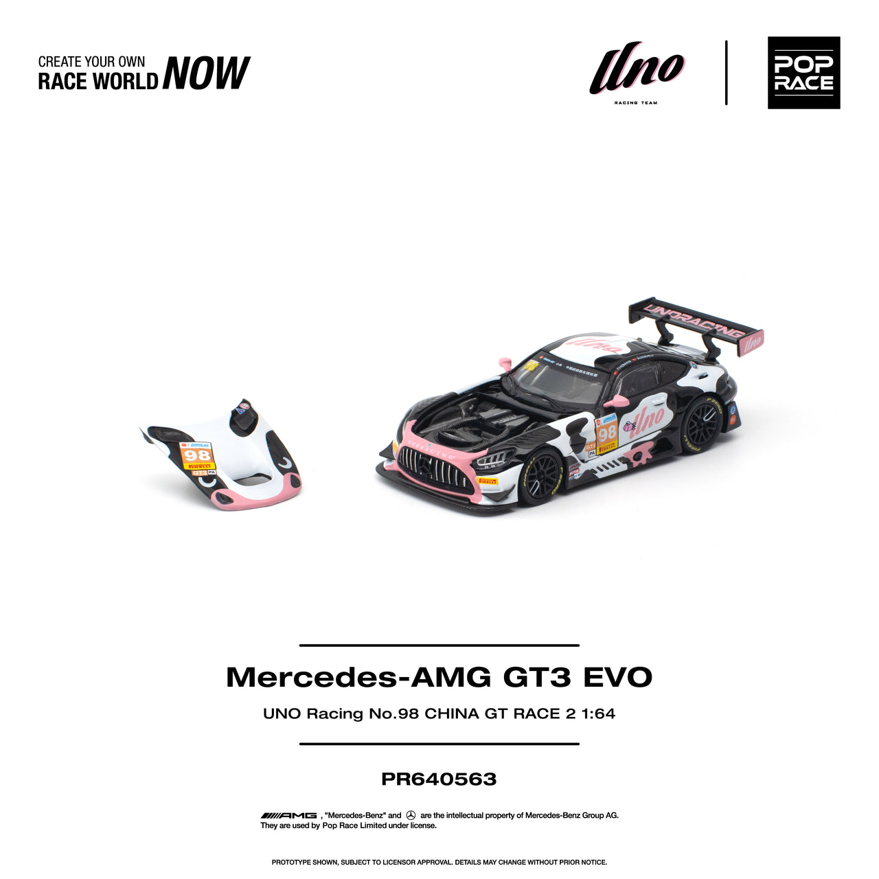 PRE-ORDER Pop Race 1:64 MERCEDES-AMG GT3 EVO UNO RACING NO.98 CHINA GT RACE 2 "Momo