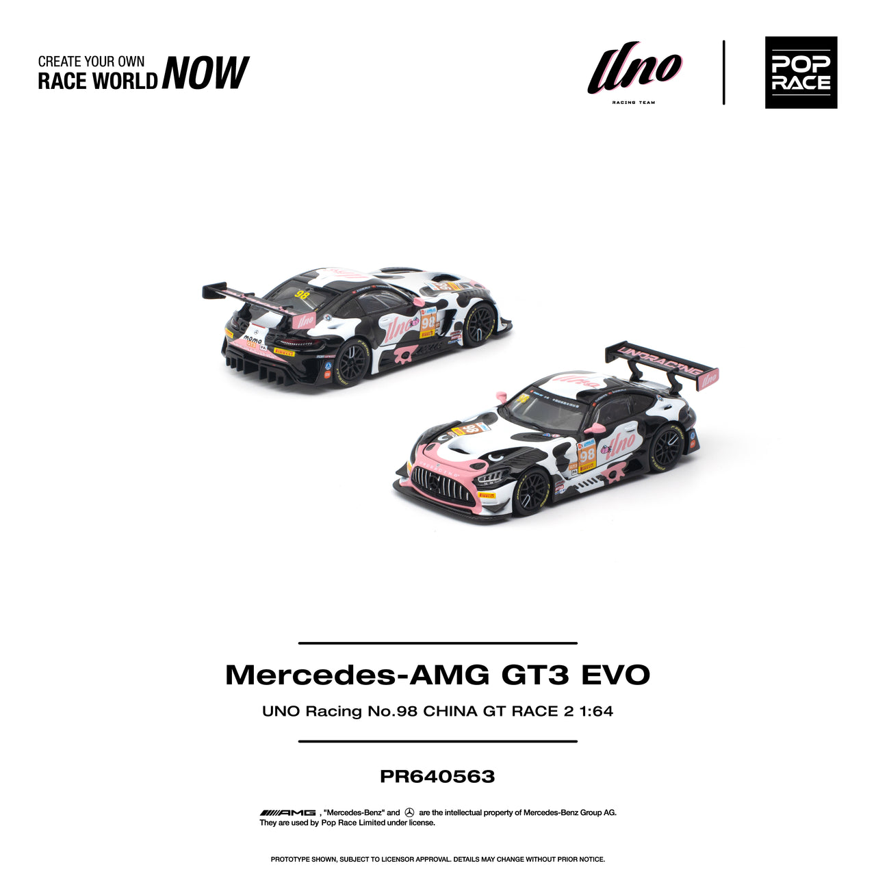 PRE-ORDER Pop Race 1:64 MERCEDES-AMG GT3 EVO UNO RACING NO.98 CHINA GT RACE 2 "Momo