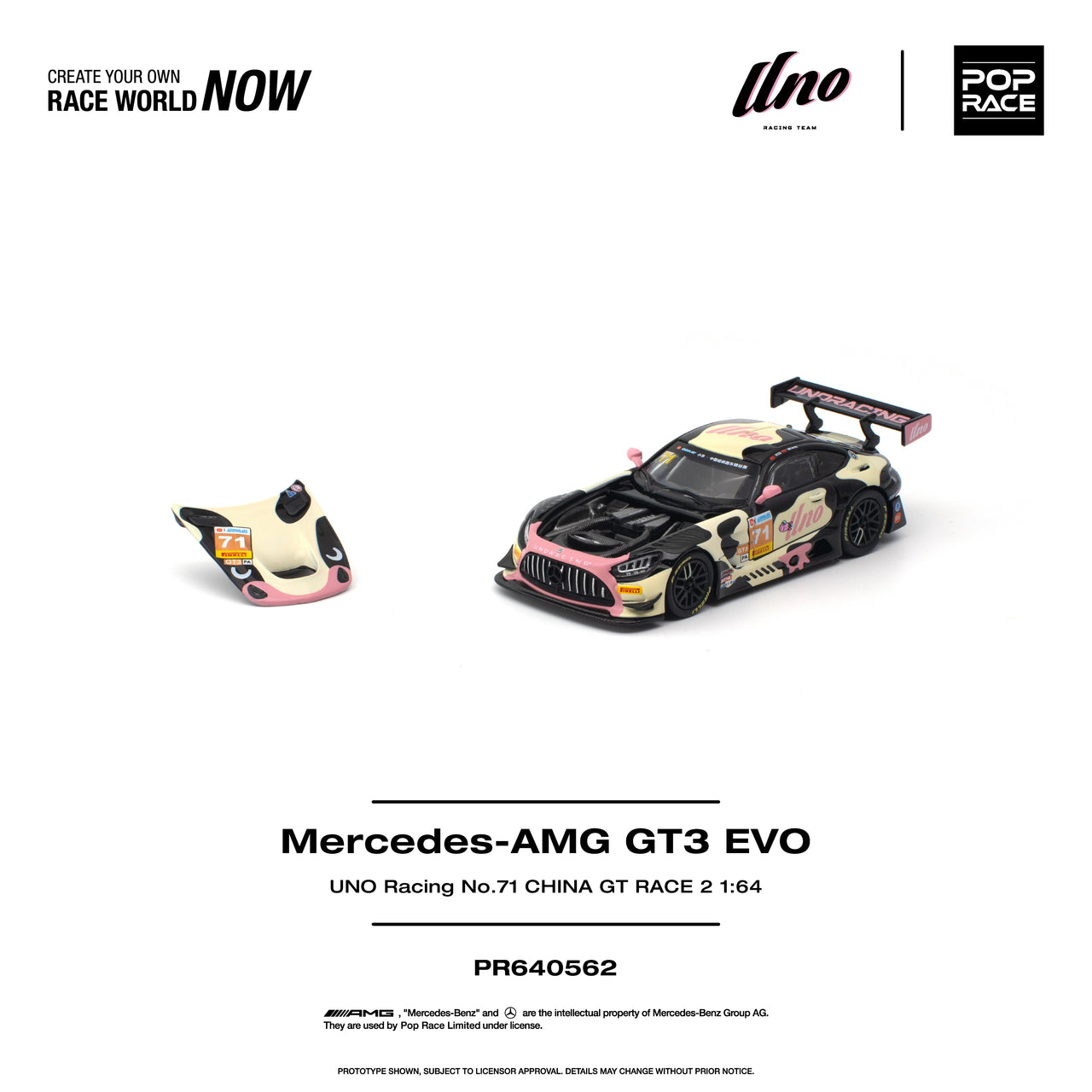 PRE-ORDER Pop Race 1:64 MERCEDES-AMG GT3 EVO UNO RACING NO.71 CHINA GT RACE 2 "Mumu