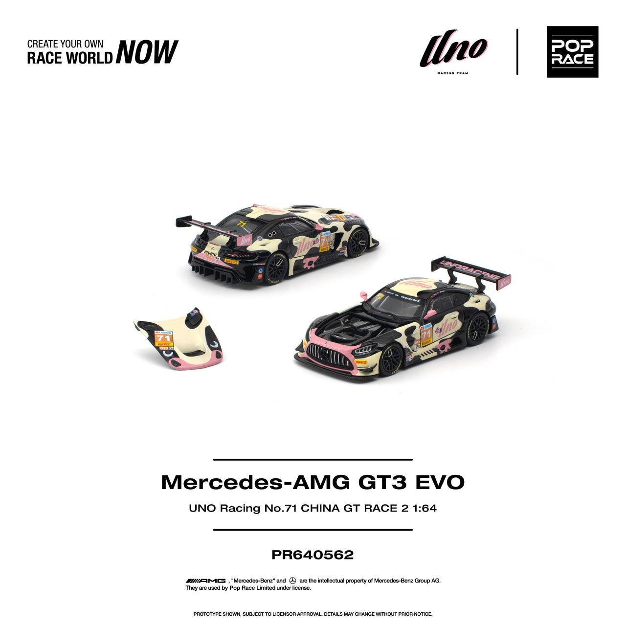 PRE-ORDER Pop Race 1:64 MERCEDES-AMG GT3 EVO UNO RACING NO.71 CHINA GT RACE 2 "Mumu