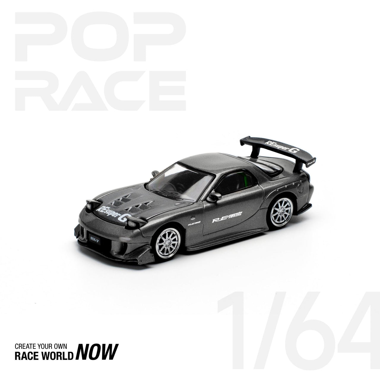 PRE-ORDER Pop Race 1:64 Mazda RX-7 FD3S RE-AMEMIYA GUN METAL