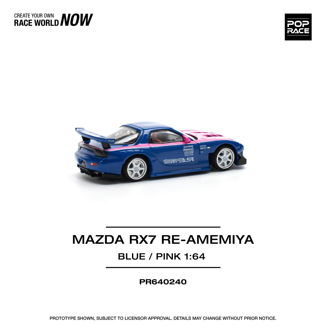 PRE-ORDER Pop Race 1:64 Mazda RX-7 FD3S RE-AMEMIYA BLUE/PINK