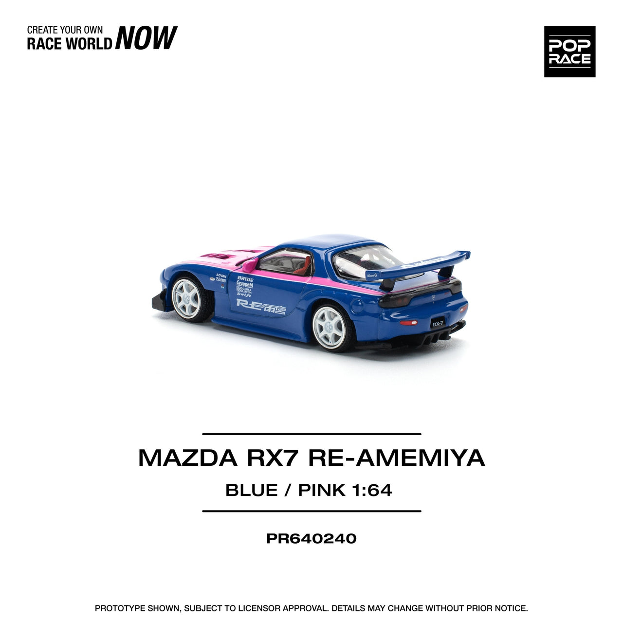 PRE-ORDER Pop Race 1:64 Mazda RX-7 FD3S RE-AMEMIYA BLUE/PINK