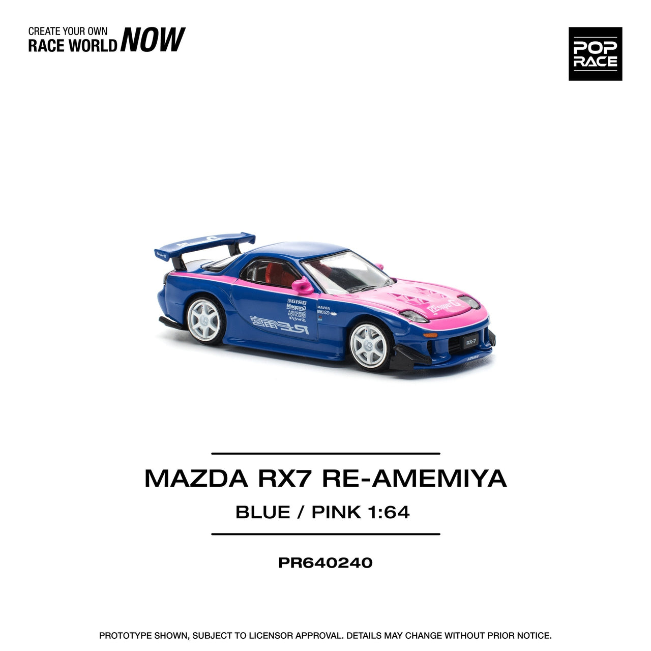 PRE-ORDER Pop Race 1:64 Mazda RX-7 FD3S RE-AMEMIYA BLUE/PINK