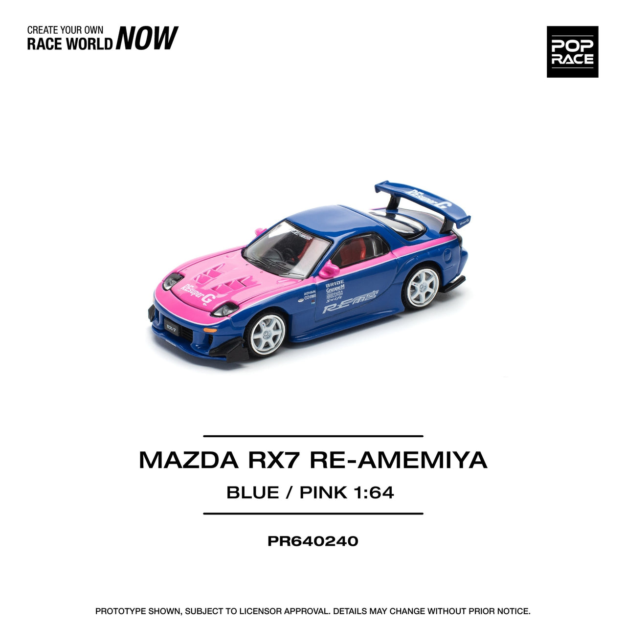 PRE-ORDER Pop Race 1:64 Mazda RX-7 FD3S RE-AMEMIYA BLUE/PINK