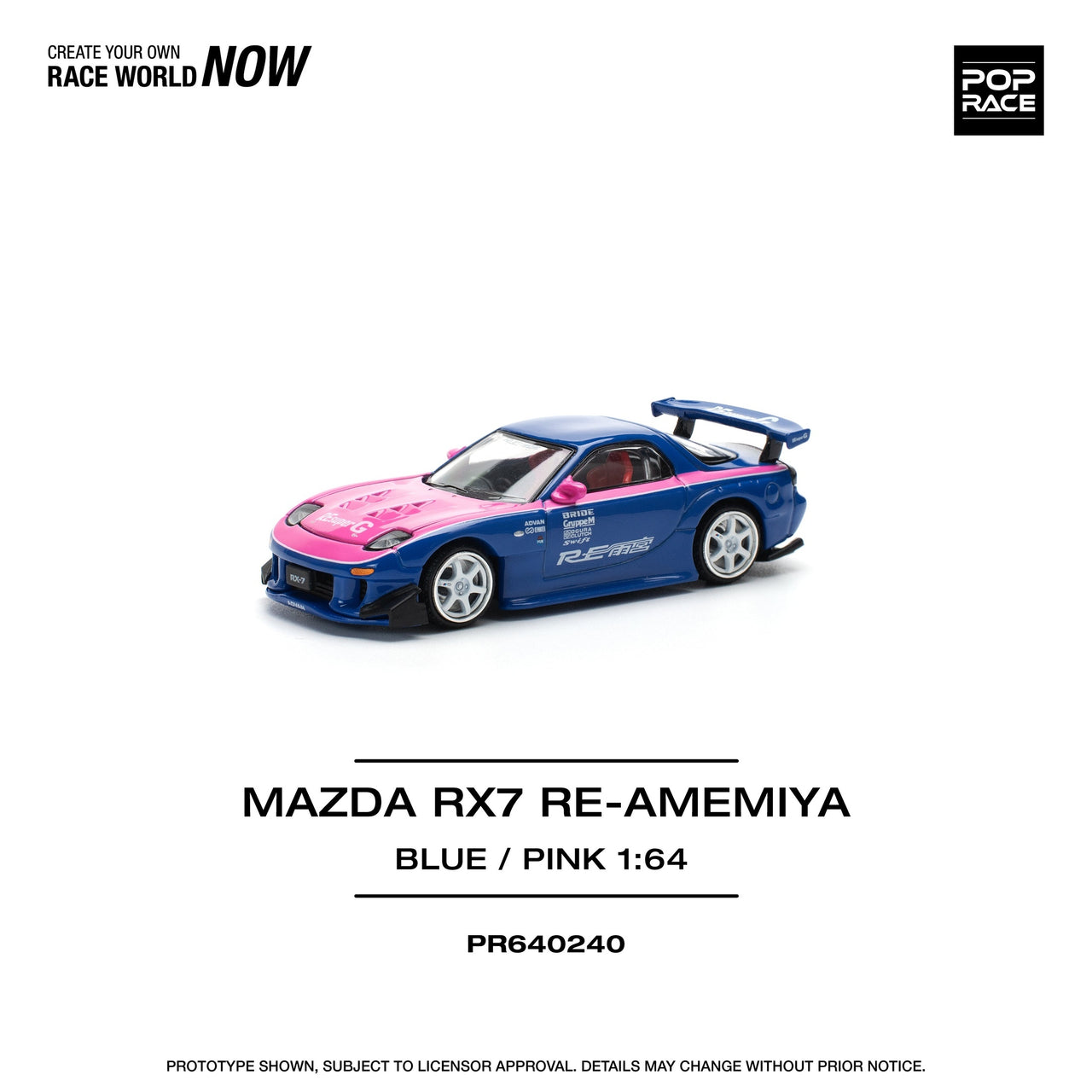 PRE-ORDER Pop Race 1:64 Mazda RX-7 FD3S RE-AMEMIYA BLUE/PINK