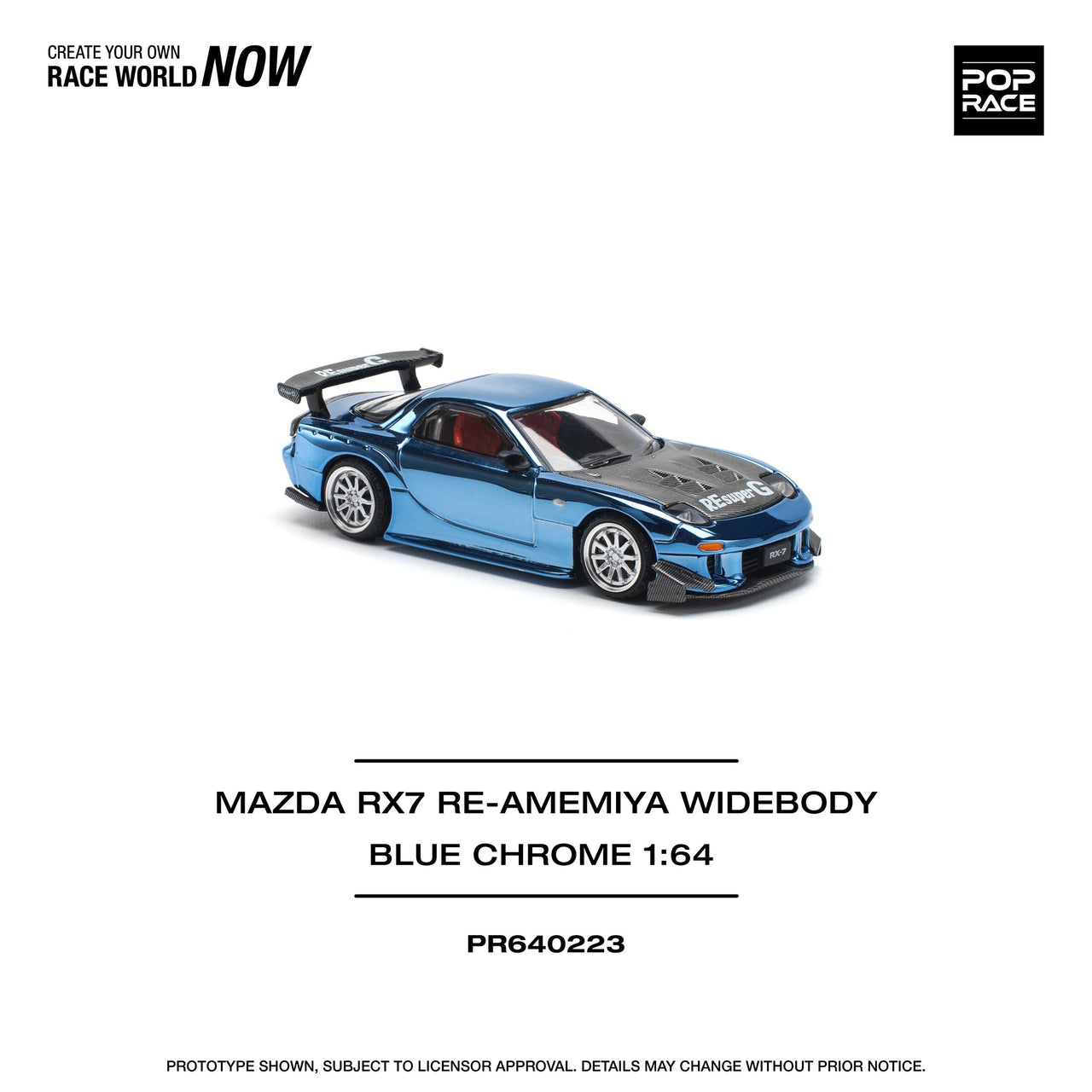 PRE-ORDER Pop Race 1:64 Mazda RX-7 FD3s Widebody RE-AMEMIYA Blue Chrome