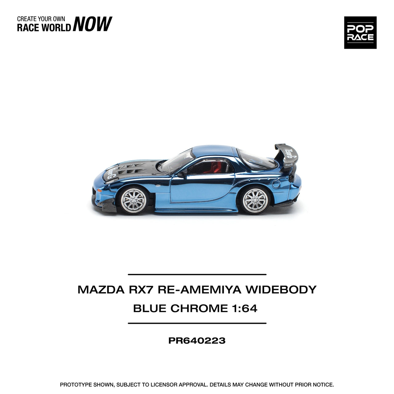 PRE-ORDER Pop Race 1:64 Mazda RX-7 FD3s Widebody RE-AMEMIYA Blue Chrome