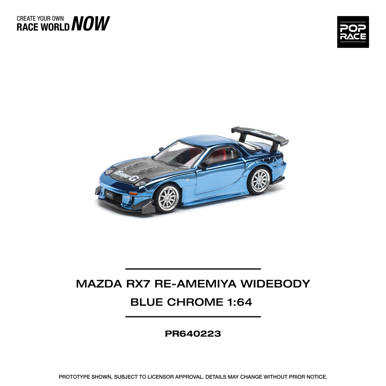 PRE-ORDER Pop Race 1:64 Mazda RX-7 FD3s Widebody RE-AMEMIYA Blue Chrome