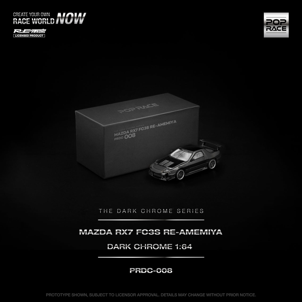 PRE-ORDER Pop Race 1:64 Mazda RX7 FC3S RE-AMEMIYA DARK CHROME