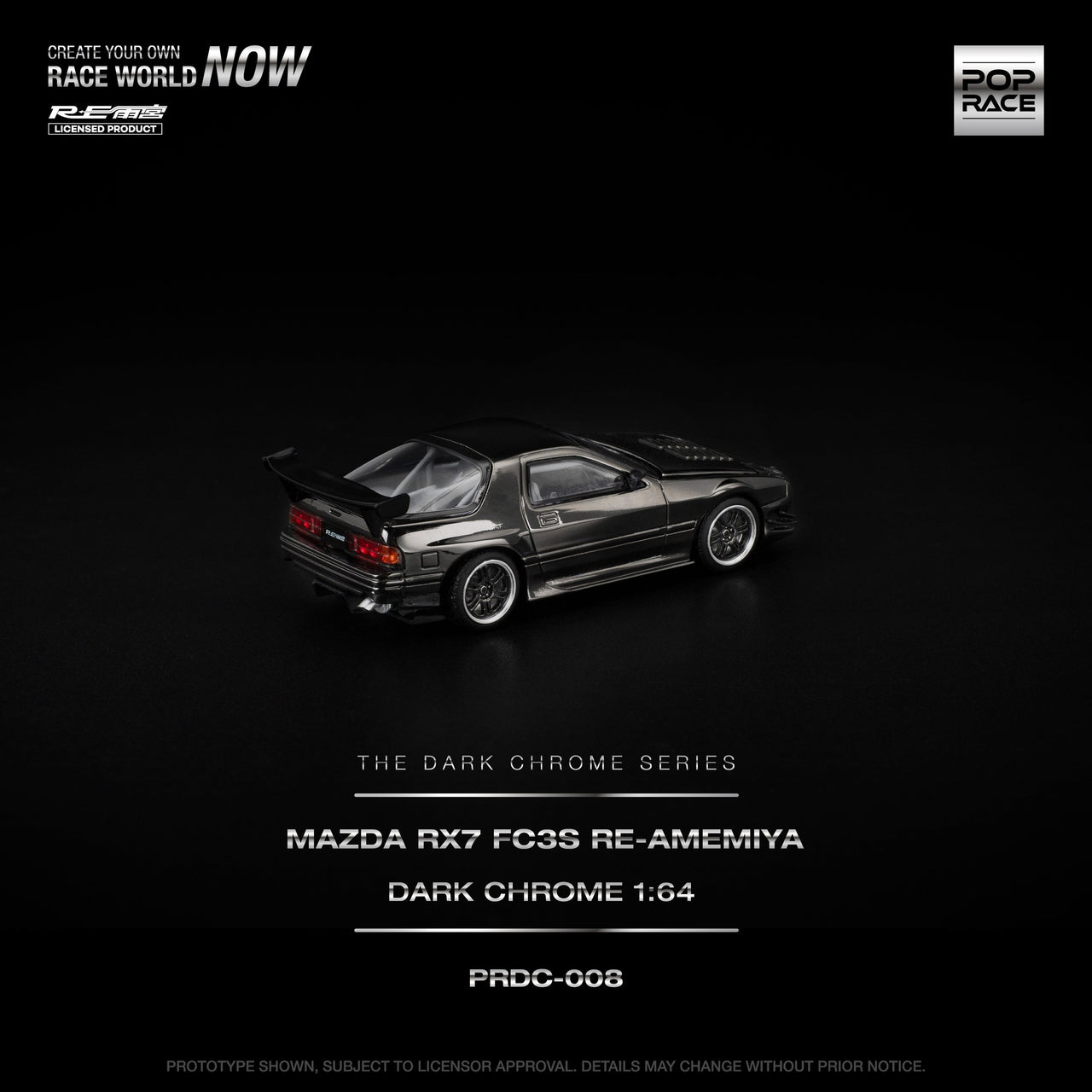 PRE-ORDER Pop Race 1:64 Mazda RX7 FC3S RE-AMEMIYA DARK CHROME