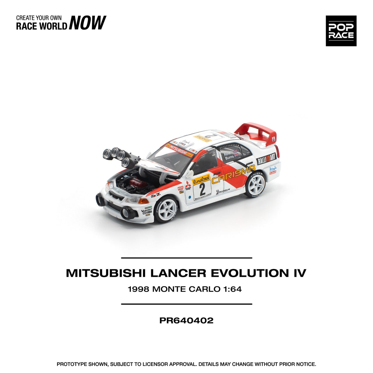PRE-ORDER Pop Race 1:64 Mitsubishi Lancer Evolution IV Monte Carlo Rally