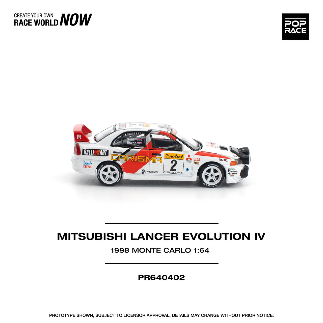 PRE-ORDER Pop Race 1:64 Mitsubishi Lancer Evolution IV Monte Carlo Rally