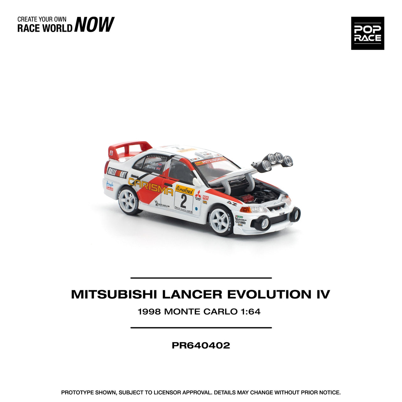 PRE-ORDER Pop Race 1:64 Mitsubishi Lancer Evolution IV Monte Carlo Rally