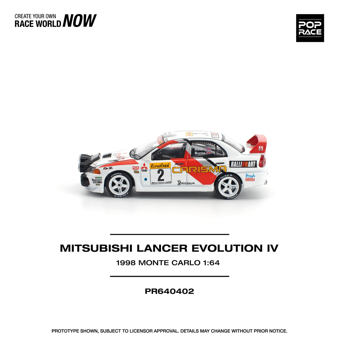 PRE-ORDER Pop Race 1:64 Mitsubishi Lancer Evolution IV Monte Carlo Rally