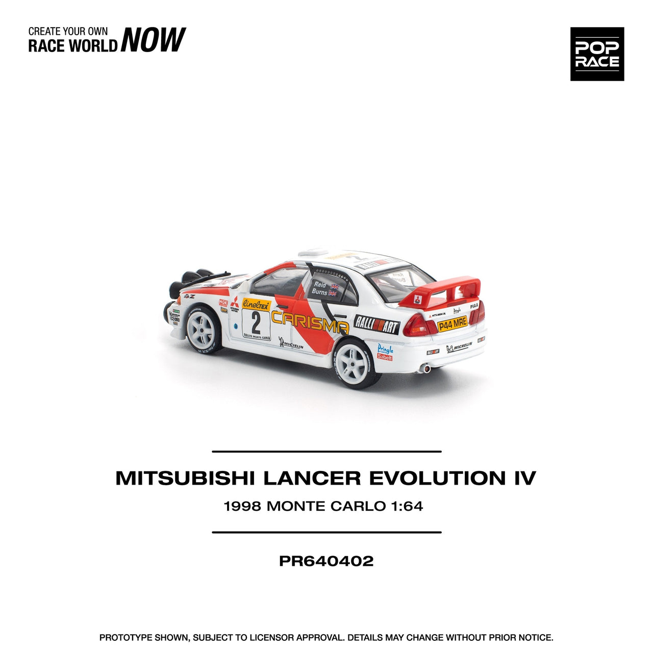 PRE-ORDER Pop Race 1:64 Mitsubishi Lancer Evolution IV Monte Carlo Rally