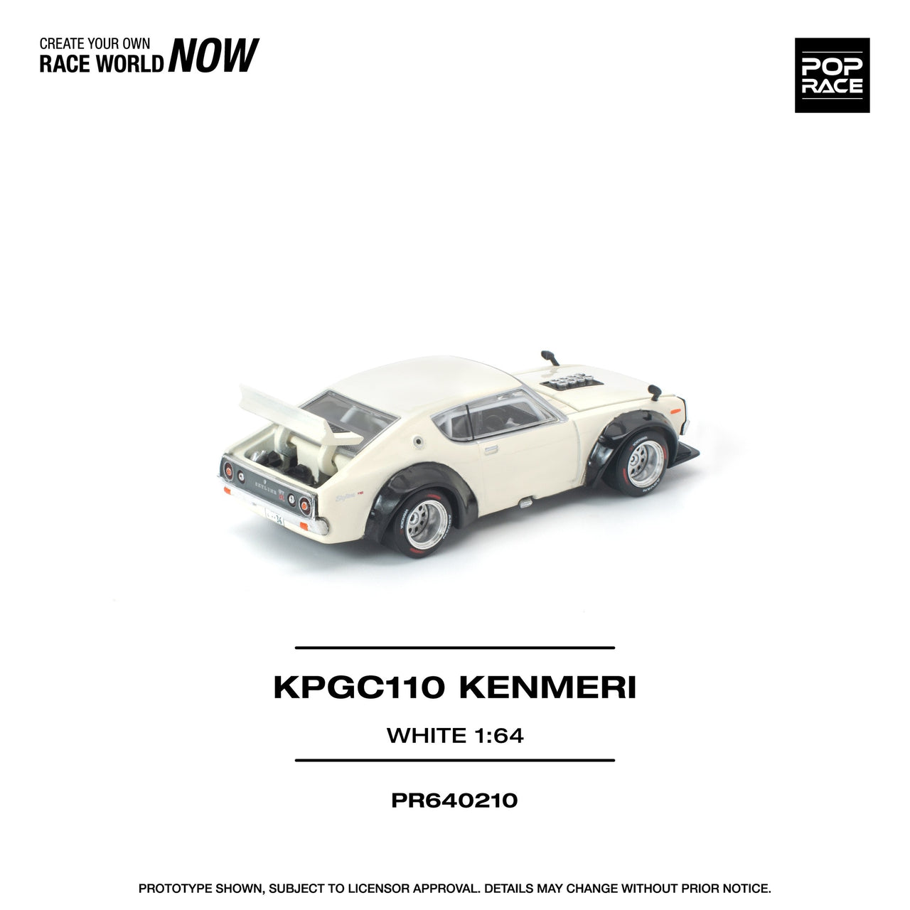 PRE-ORDER Pop Race 1:64 Nissan KPGC110 KENMERI WHITE