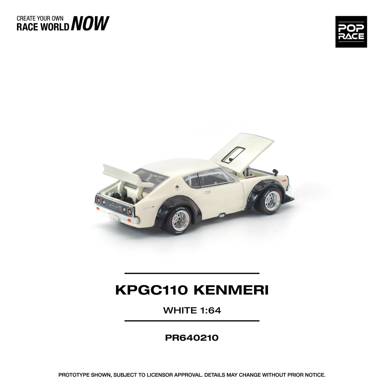 PRE-ORDER Pop Race 1:64 Nissan KPGC110 KENMERI WHITE