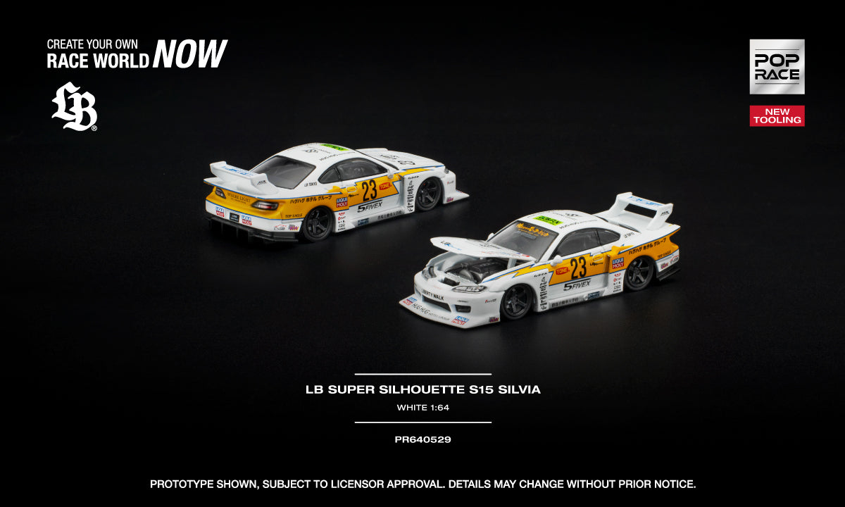 PRE-ORDER Pop Race 1:64 Nissan LB SUPER SILHOUETTE S15 SILVIA WHITE NEW TOOLING