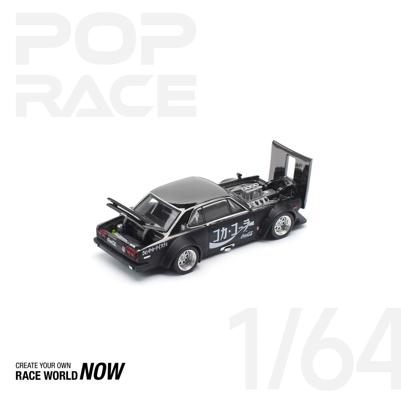 PRE-ORDER Pop Race 1:64 Nissan Skyline GT-R DRIFT HAKOSUKA - COCA COLA ZERO JP BLACK CHROME