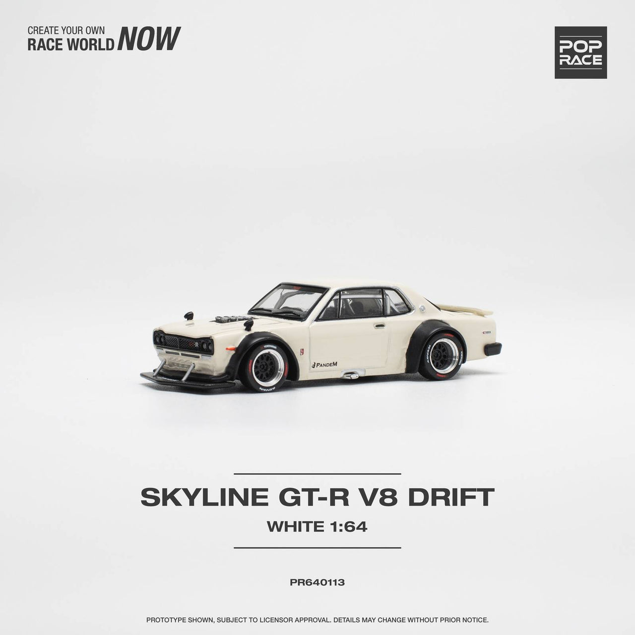 PRE-ORDER Pop Race 1:64 Nissan Skyline GT-R V8 Drift Hakosuka WHITE