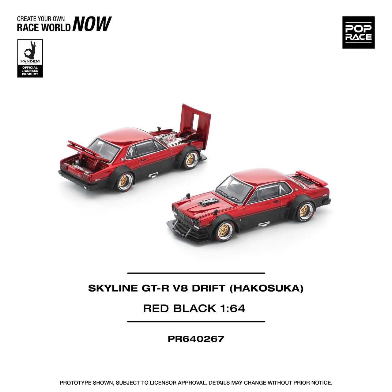 PRE-ORDER Pop Race 1:64 Nissan Skyline GTR DRIFT Hakosuka Red Black