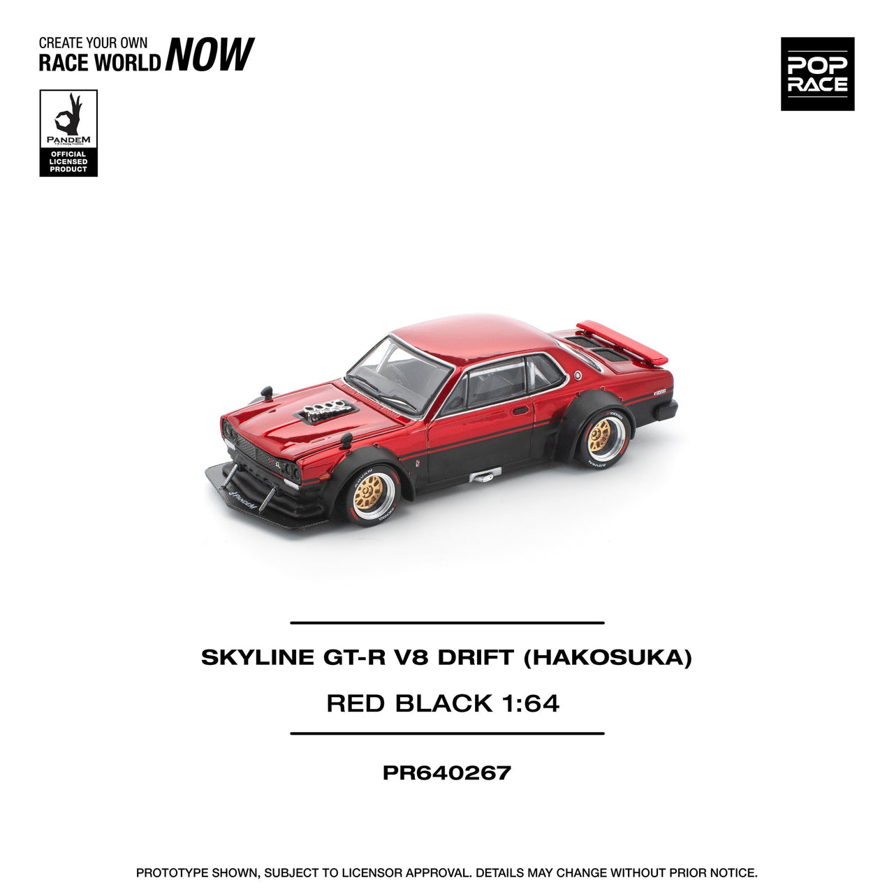 PRE-ORDER Pop Race 1:64 Nissan Skyline GTR DRIFT Hakosuka Red Black