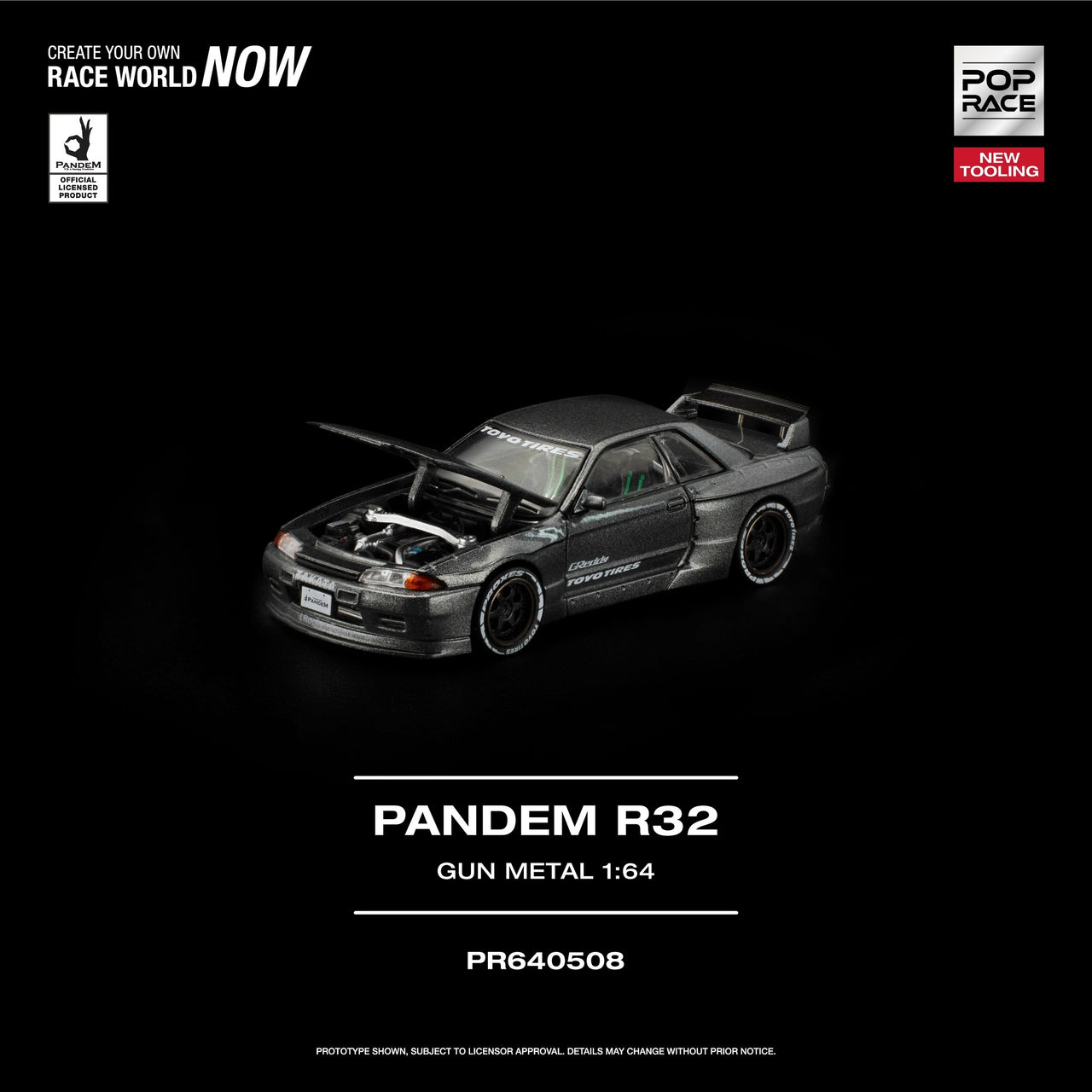 PRE-ORDER Pop Race 1:64 Nissan Skyline PANDEM R32 GUN METAL