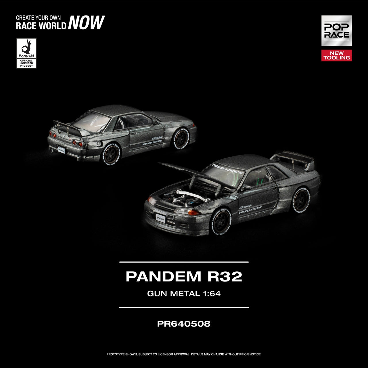 PRE-ORDER Pop Race 1:64 Nissan Skyline PANDEM R32 GUN METAL
