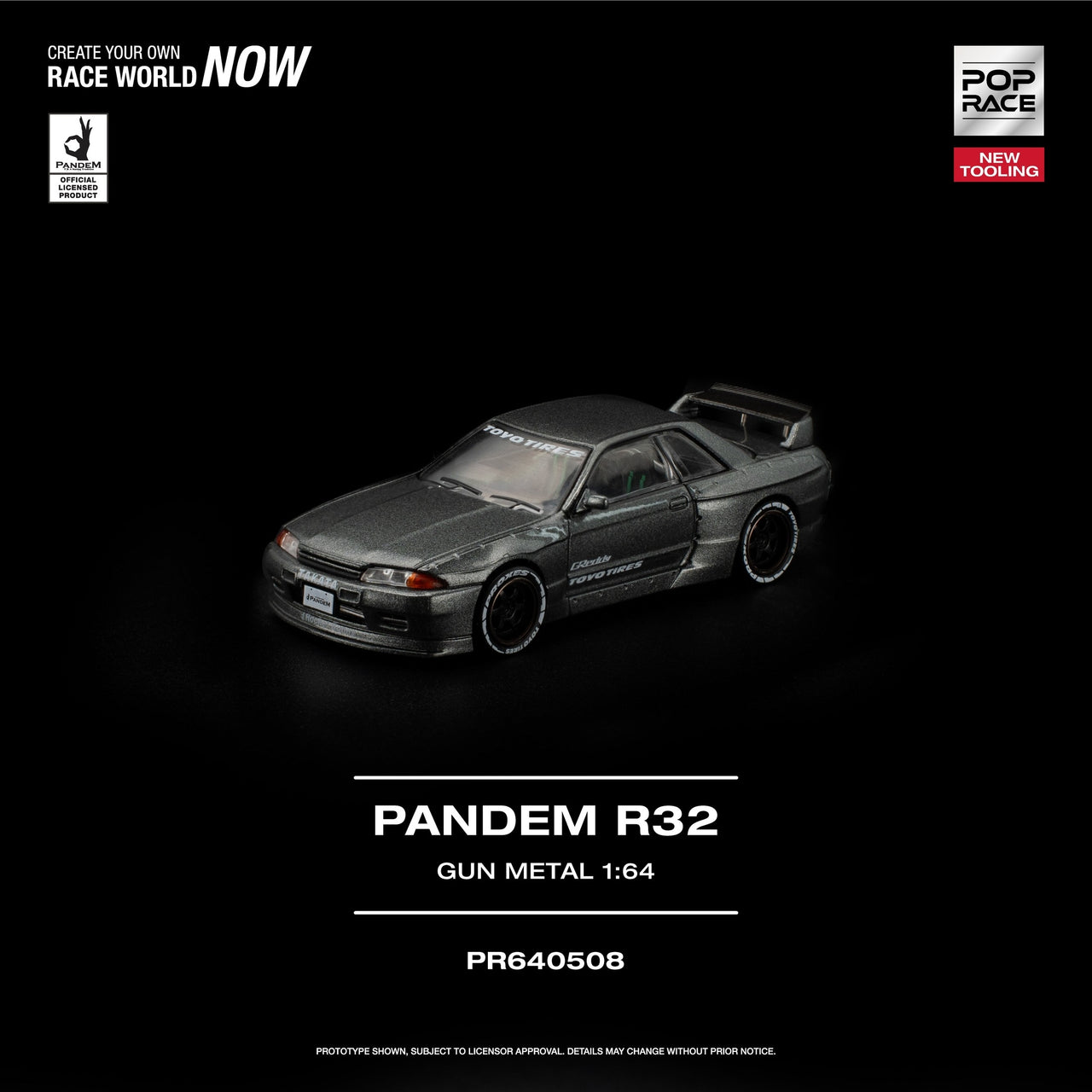 PRE-ORDER Pop Race 1:64 Nissan Skyline PANDEM R32 GUN METAL