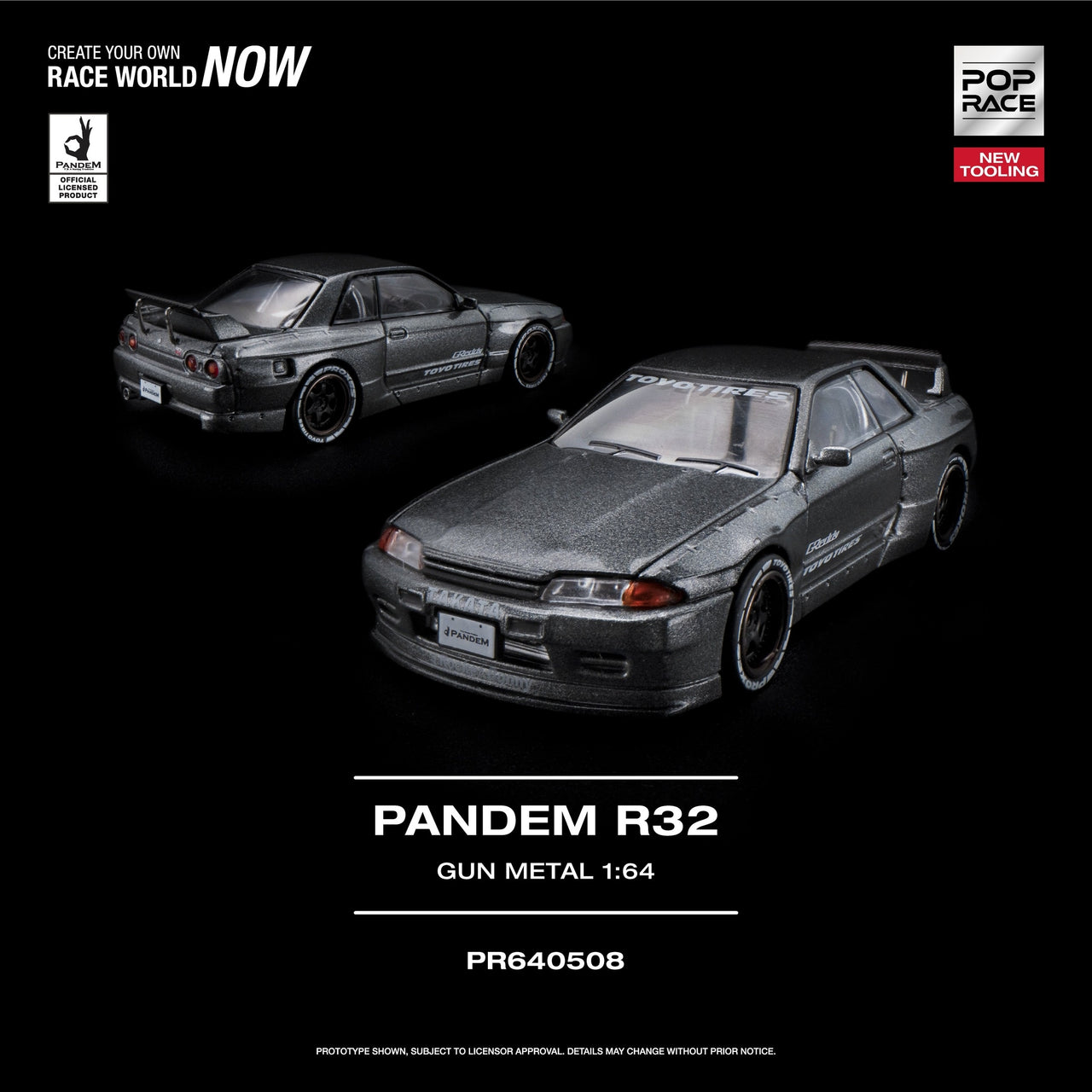 PRE-ORDER Pop Race 1:64 Nissan Skyline PANDEM R32 GUN METAL