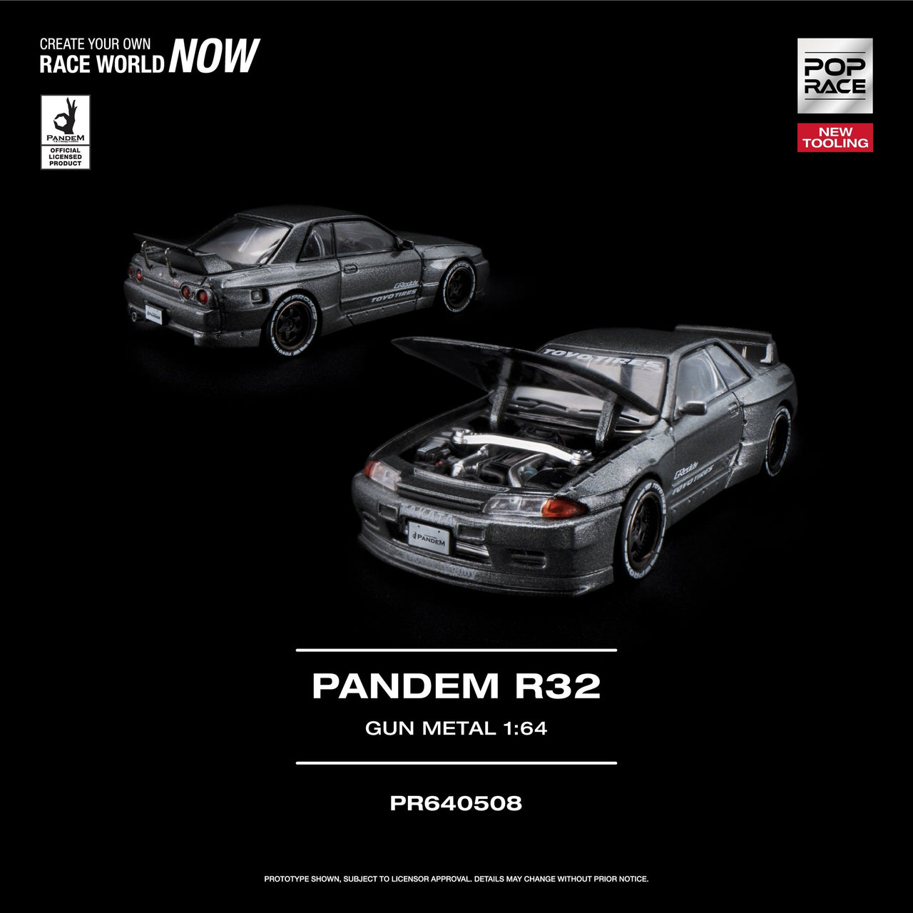PRE-ORDER Pop Race 1:64 Nissan Skyline PANDEM R32 GUN METAL