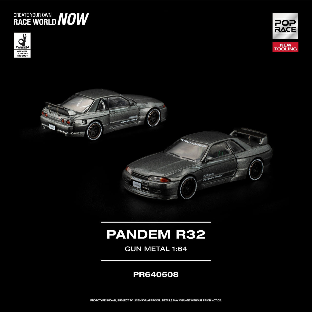 PRE-ORDER Pop Race 1:64 Nissan Skyline PANDEM R32 GUN METAL