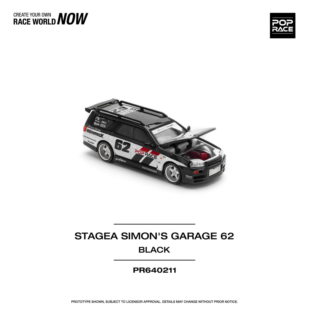 PRE-ORDER Pop Race 1:64 Nissan Stagea Simon's Garage #62 - BLACK