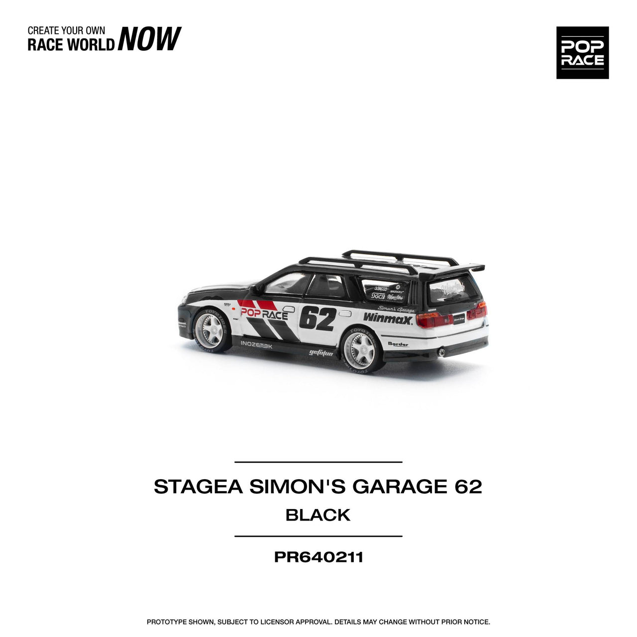 PRE-ORDER Pop Race 1:64 Nissan Stagea Simon's Garage #62 - BLACK