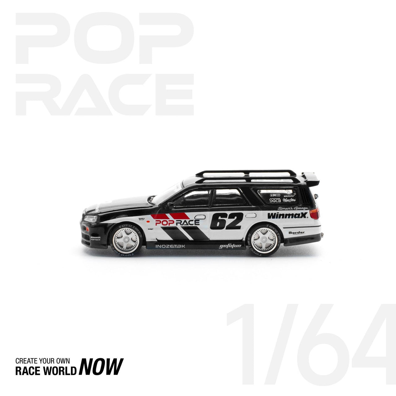 PRE-ORDER Pop Race 1:64 Nissan Stagea Simon's Garage #62 - BLACK