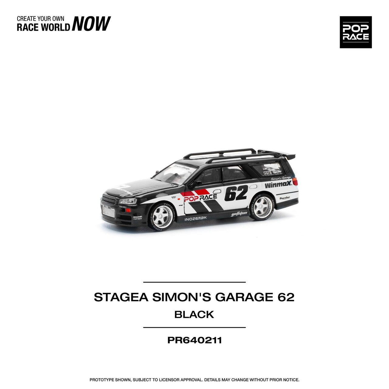 PRE-ORDER Pop Race 1:64 Nissan Stagea Simon's Garage #62 - BLACK