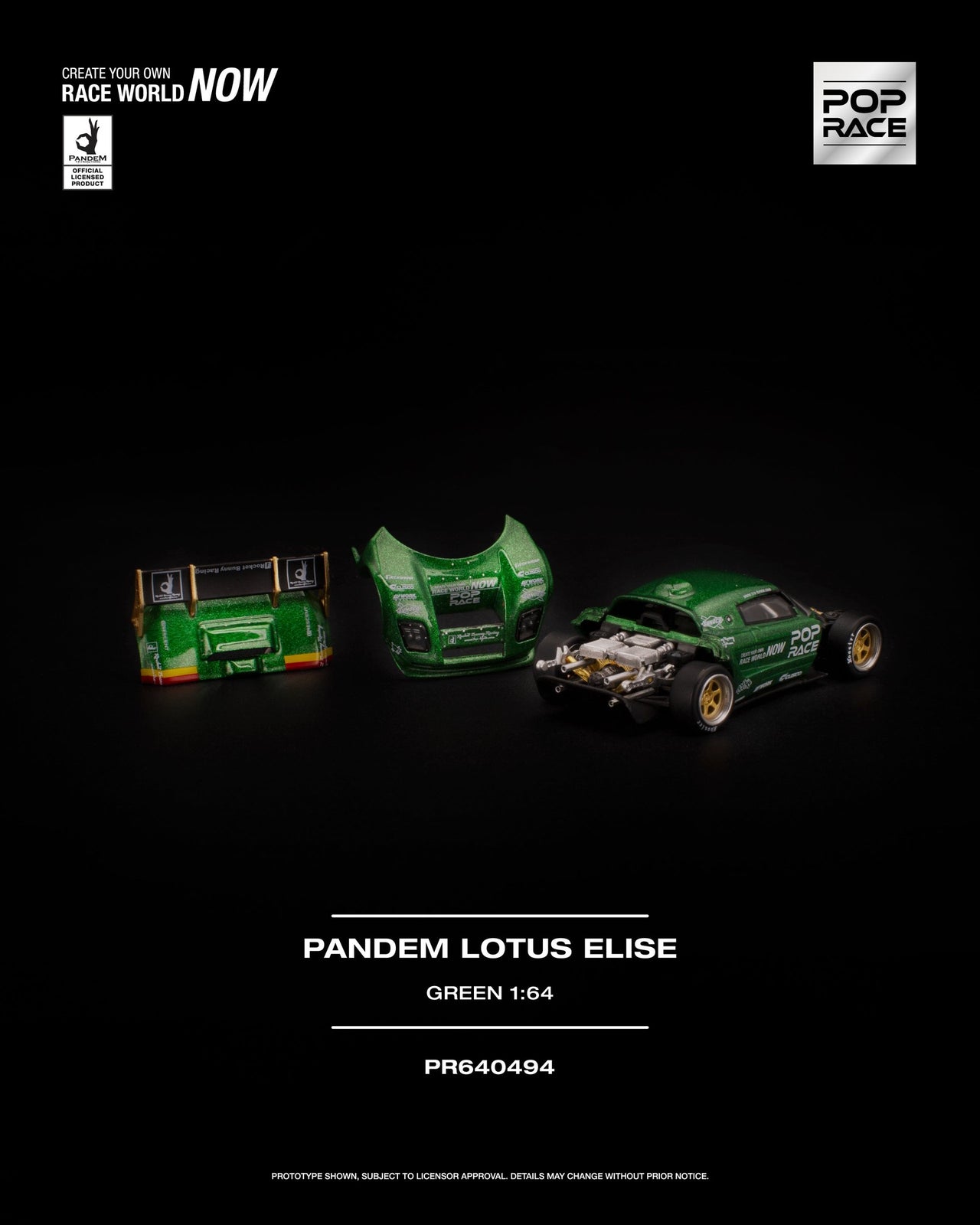 PRE-ORDER Pop Race 1:64 PANDEM LOTUS ELISE GREEN
