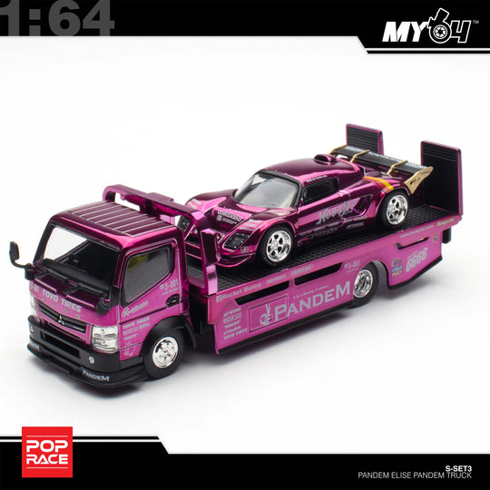 Pop Race 1:64 PANDEM LOTUS ELISE PURPLE CHROME TRUCK SET HEC 2026