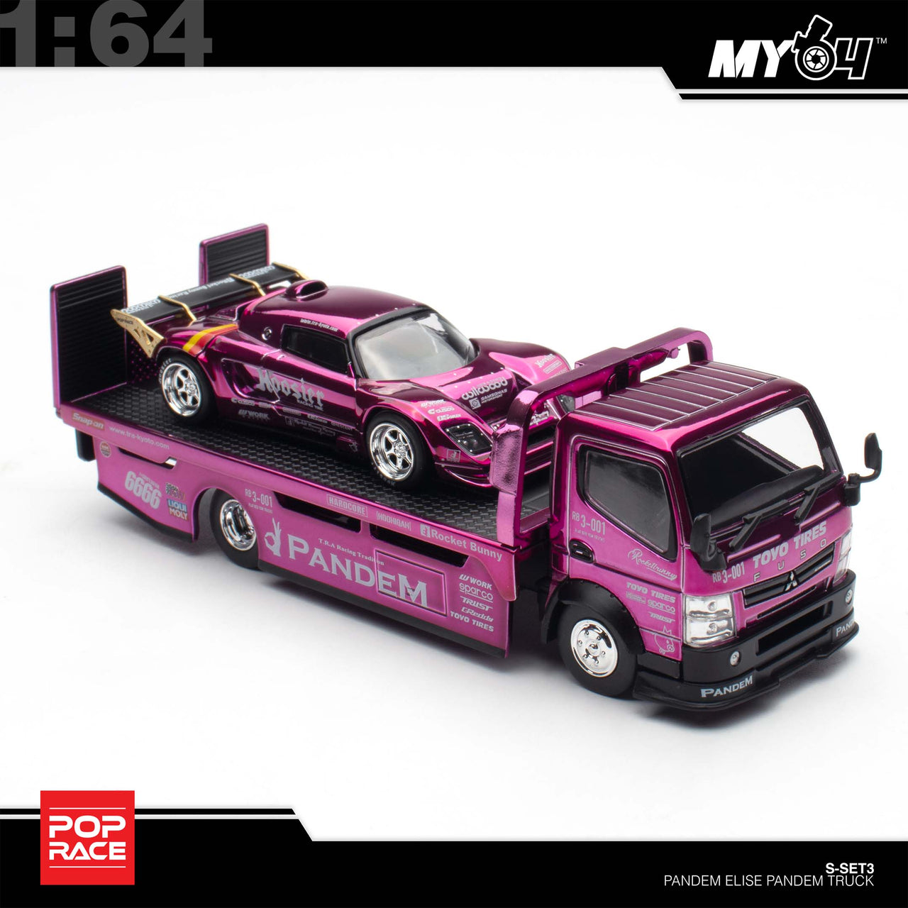 PRE-ORDER Pop Race 1:64 PANDEM LOTUS ELISE PURPLE CHROME TRUCK SET HEC 2026 Exclusive