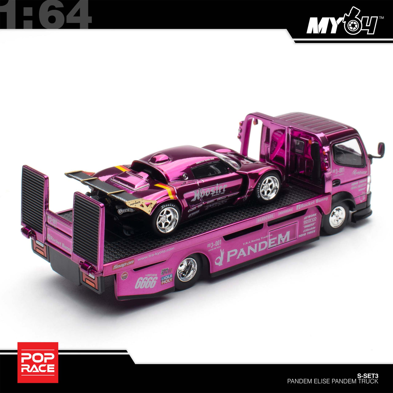 PRE-ORDER Pop Race 1:64 PANDEM LOTUS ELISE PURPLE CHROME TRUCK SET HEC 2026 Exclusive