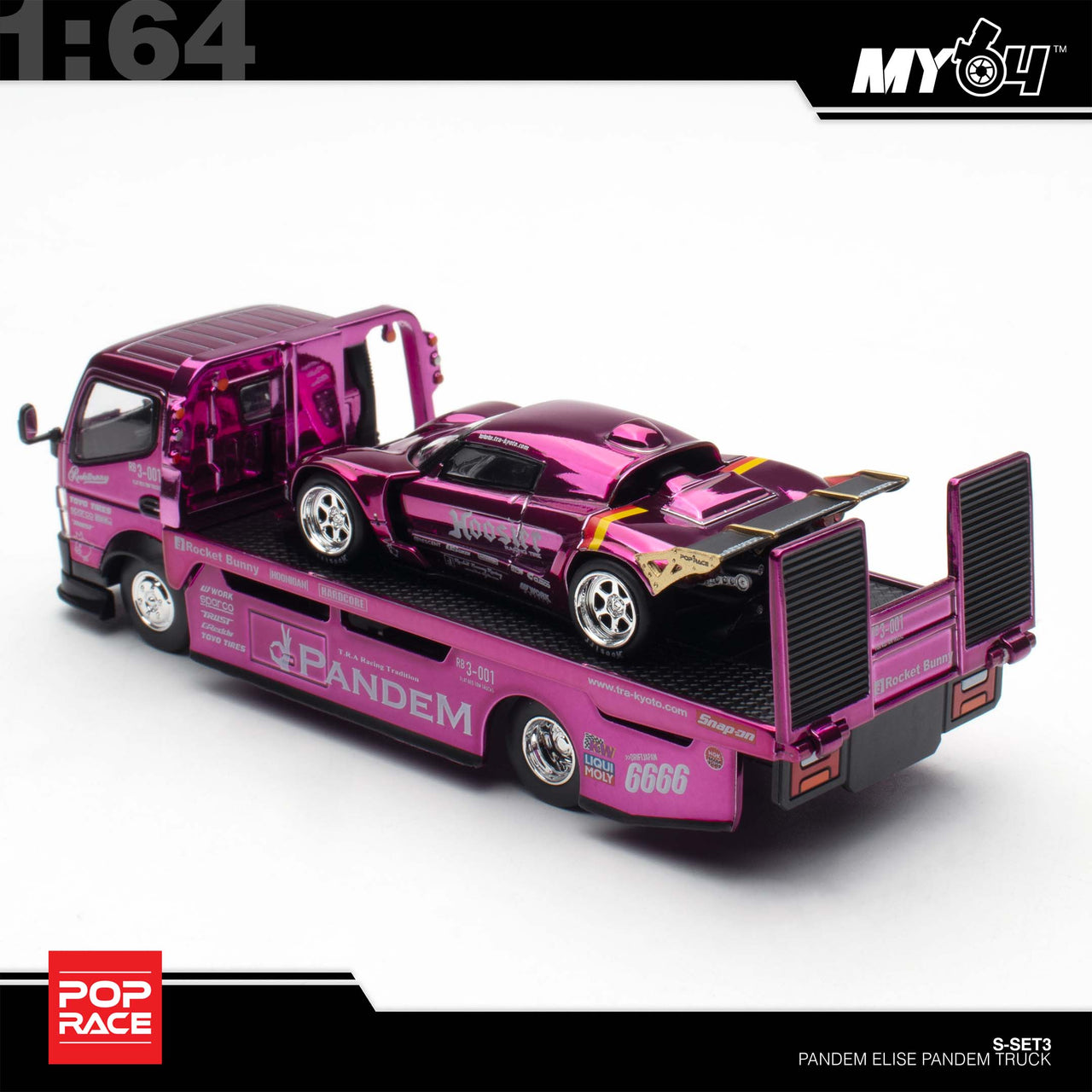PRE-ORDER Pop Race 1:64 PANDEM LOTUS ELISE PURPLE CHROME TRUCK SET HEC 2026 Exclusive