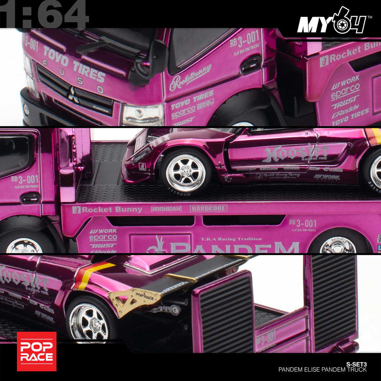 PRE-ORDER Pop Race 1:64 PANDEM LOTUS ELISE PURPLE CHROME TRUCK SET HEC 2026 Exclusive