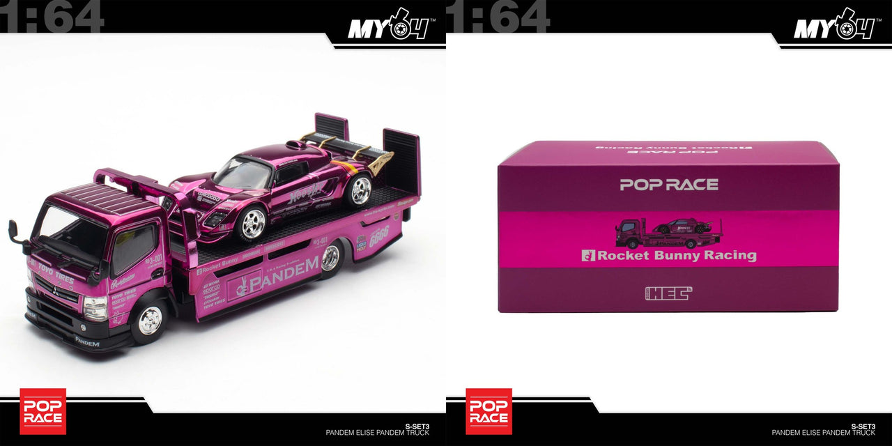 PRE-ORDER Pop Race 1:64 PANDEM LOTUS ELISE PURPLE CHROME TRUCK SET HEC 2026 Exclusive