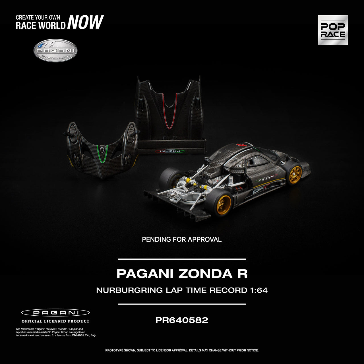 PRE-ORDER Pop Race 1:64 Pagani ZONDA R NURBURGRING LAP TIME RECORD