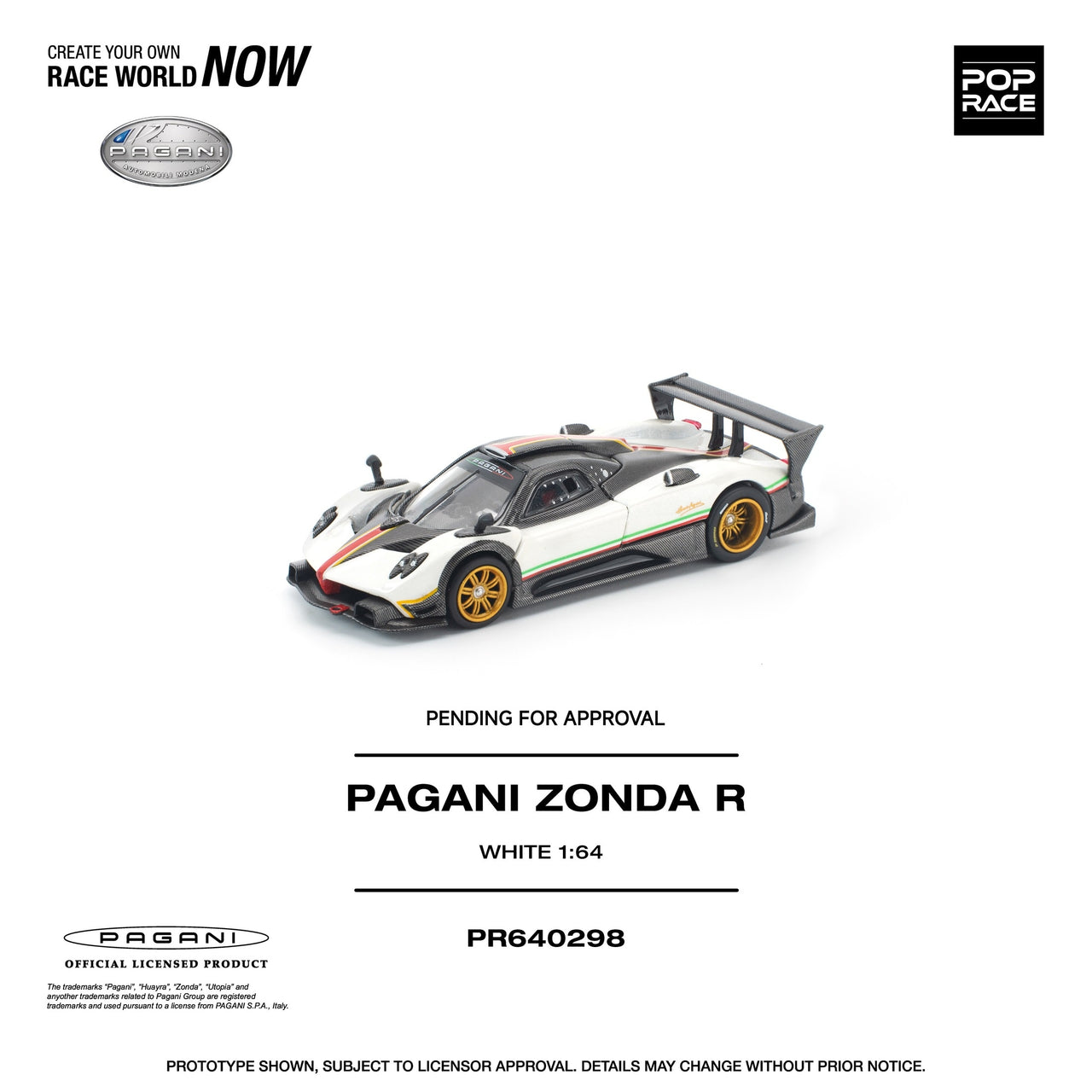 PRE-ORDER Pop Race 1:64 Pagani ZONDA R White