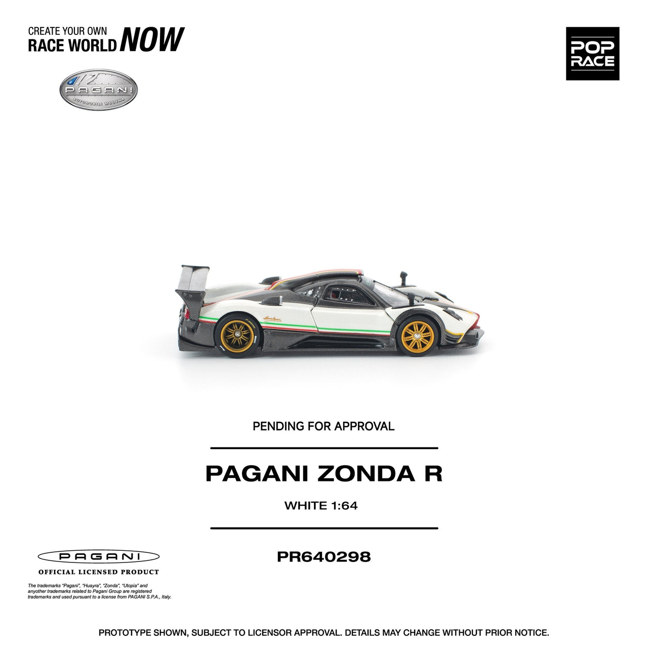 PRE-ORDER Pop Race 1:64 Pagani ZONDA R White