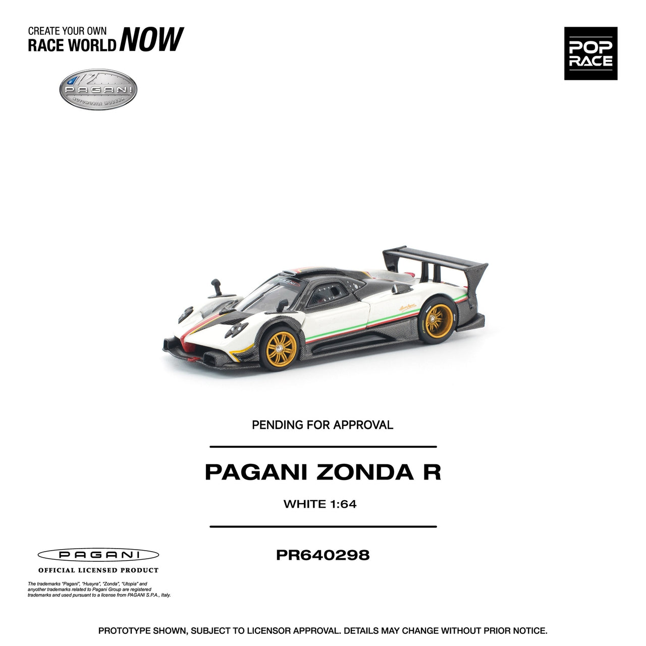 PRE-ORDER Pop Race 1:64 Pagani ZONDA R White